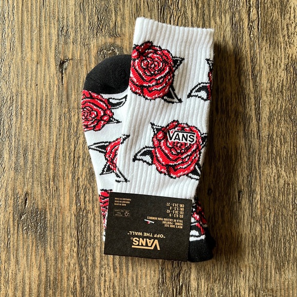 Vans Other - Vans crew sock size M 6.5-9/W 8-10.5. Red roses w/black & Vans logo. NWT